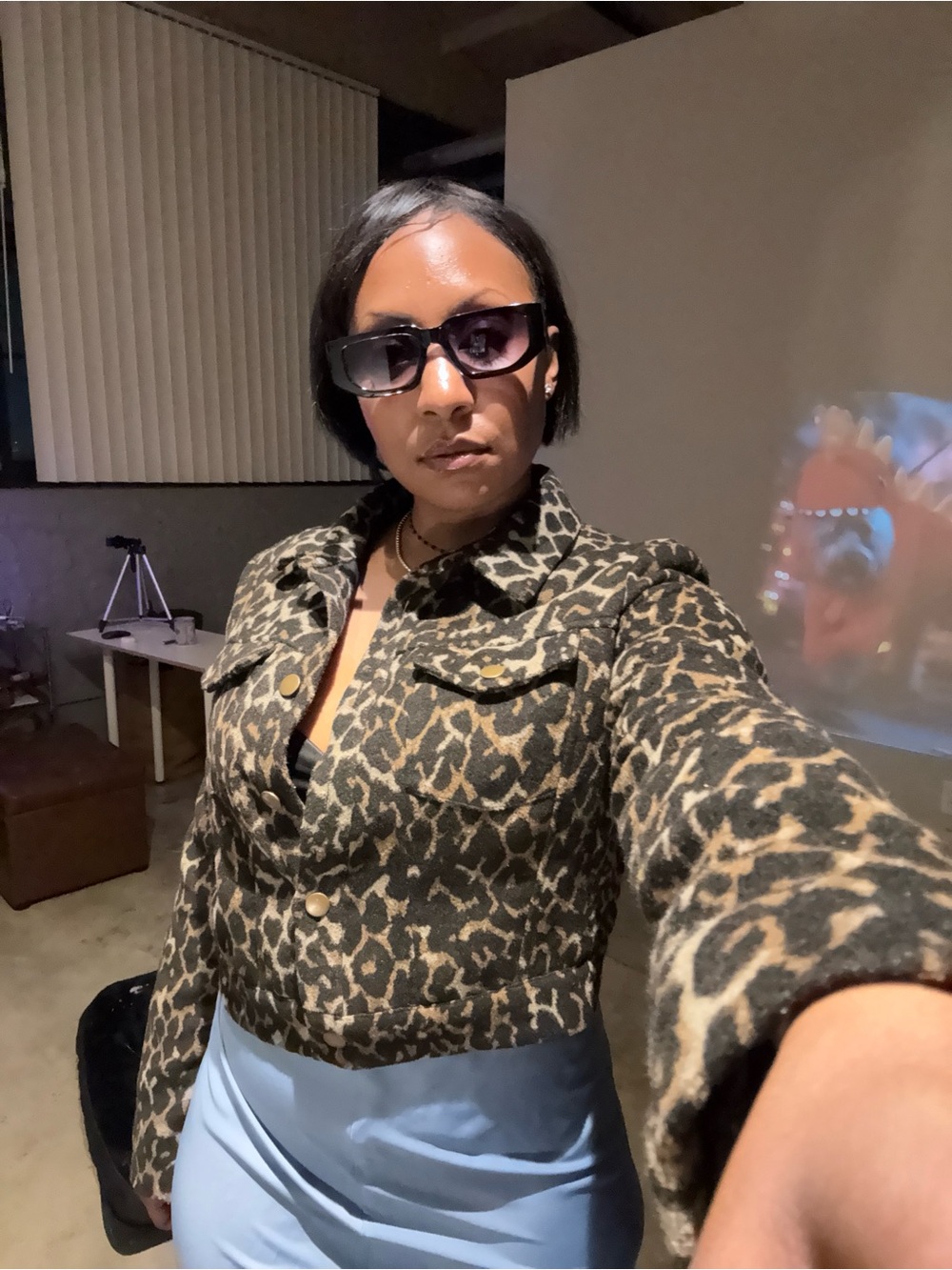 Leopard Print Cropped Jacket - Black & Brown